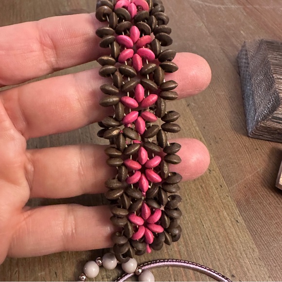 Pink and Brown Beaded Bracelet Bangle Set - Picture 10 of 10